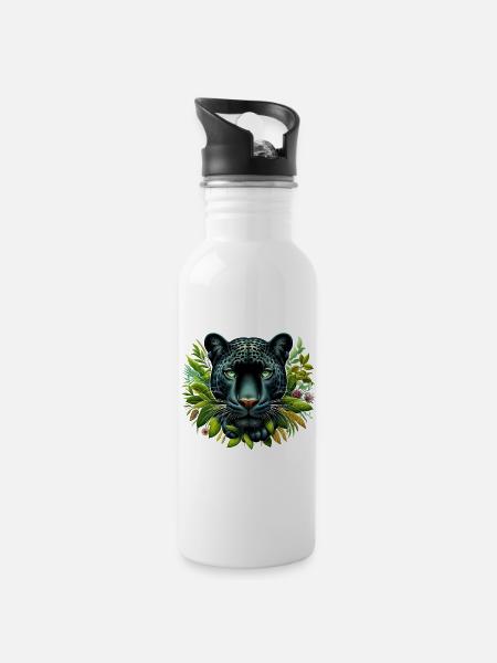 Panther - Trinkflasche mit integriertem Trinkhalm - Weiß