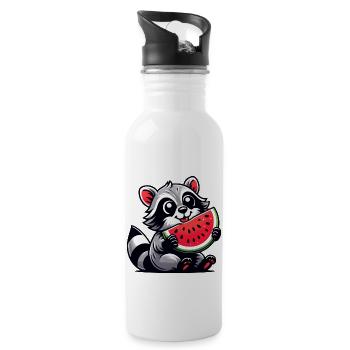 Raccoon with Watermelon Fruity Funny - Water bottle with straw - white - Right