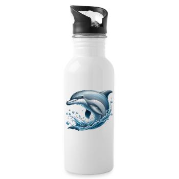 Dauphin amical (sautant hors de la mer) - Gourde avec paille intégrée - blanc - Droite