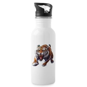 Stolzer Tiger Im Angriffsmodus - Trinkflasche mit integriertem Trinkhalm - Weiß - Rechts
