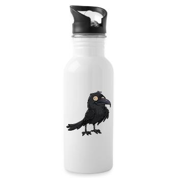 Mystischer Schwarzer Rabe Blickfang - Trinkflasche mit integriertem Trinkhalm - Weiß - Rechts