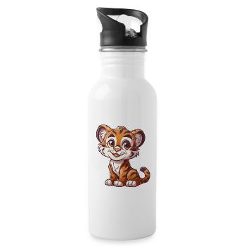 Niedlicher Tiger Welpe Mit Großen Augen - Trinkflasche mit integriertem Trinkhalm - Weiß - Rechts