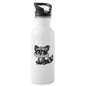Niedlicher Waschbär Mit Großen Augen - Trinkflasche mit integriertem Trinkhalm - Weiß - Rechts