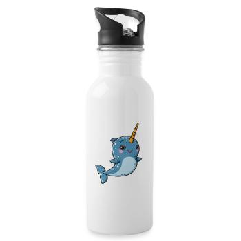 Playful Narwhal with Unicorn Horn - Water bottle with straw - white - Right