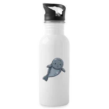 Süße Lächelnde Robbe Im Wasser - Trinkflasche mit integriertem Trinkhalm - Weiß - Rechts