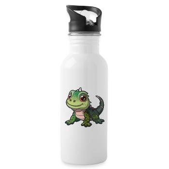 Bébé dragon souriant mignon - Gourde avec paille intégrée - blanc - Droite