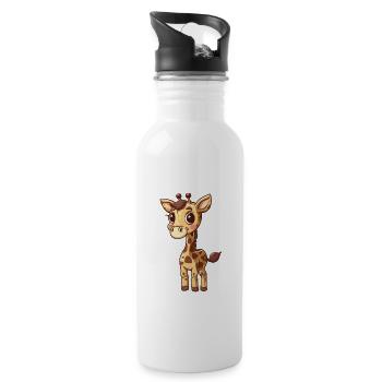 Adorable girafe mignonne avec de grands yeux - Gourde avec paille intégrée - blanc - Droite