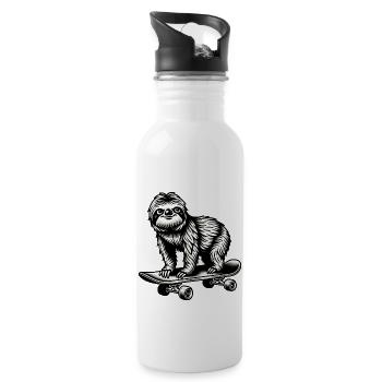 Faultier Skateboard Schwarz Weiß Tattoo Stil - Trinkflasche mit integriertem Trinkhalm - Weiß - Rechts