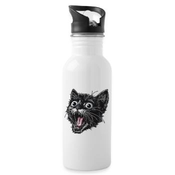 Chat noir surpris avec de grands yeux - Gourde avec paille intégrée - blanc - Droite