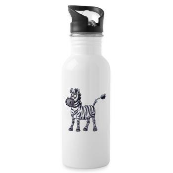 Lustiges Zebra Mit Einem Breiten Grinsen - Trinkflasche mit integriertem Trinkhalm - Weiß - Rechts