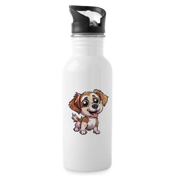 Playful puppy with googly eyes - Water bottle with straw - white - Right