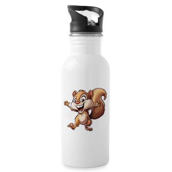 Fröhliches Eichhörnchen In Aktion - Trinkflasche mit integriertem Trinkhalm - Weiß - Rechts