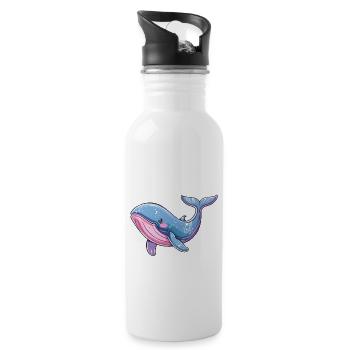 Colorful Whale Motif in Watercolor Style - Water bottle with straw - white - Right