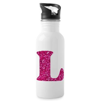 Lettre l rose pailleté - Gourde avec paille intégrée - blanc - Droite