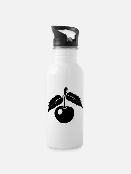 Kirsche - Trinkflasche mit integriertem Trinkhalm - Weiß