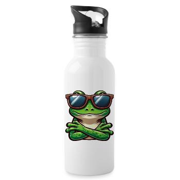 Cool Frog Toad Toad Sunglasses Cartoon - Water bottle with straw - white - Right