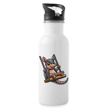Funny Armadillo Swing Cartoon Playground - Water bottle with straw - white - Right
