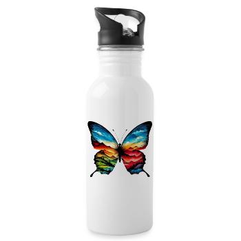 Schmetterling - Trinkflasche mit integriertem Trinkhalm - Weiß - Rechts