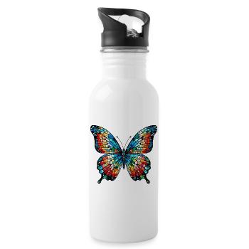 Schmetterling - Trinkflasche mit integriertem Trinkhalm - Weiß - Rechts