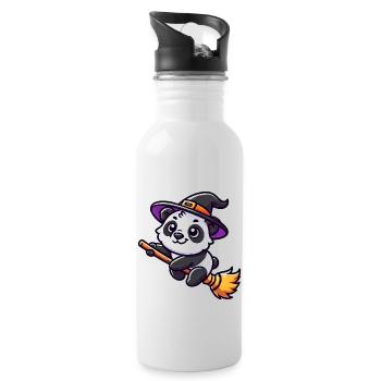 Halloween Panda Hexe Hexenbesen Süß Comic - Trinkflasche mit integriertem Trinkhalm - Weiß - Rechts