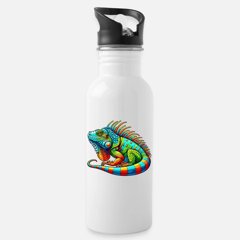 Leguan - Trinkflasche mit integriertem Trinkhalm - Weiß