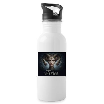 Aries -  Sternzeichen Widder - Trinkflasche mit integriertem Trinkhalm - Weiß - Rechts