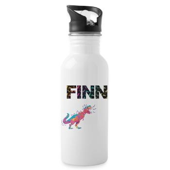 FINN - Schöner Jungen Name mit Dinosaurier - Trinkflasche mit integriertem Trinkhalm - Weiß - Rechts