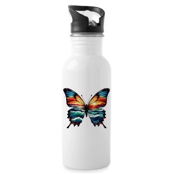 Schmetterling - Trinkflasche mit integriertem Trinkhalm - Weiß - Rechts