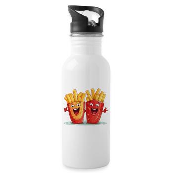 french fries love frieze lover frits face - Water bottle with straw - white - Right