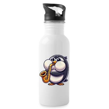 Pingouin Saxophone Musique classique Joues épaisses - Gourde avec paille intégrée - blanc - Droite