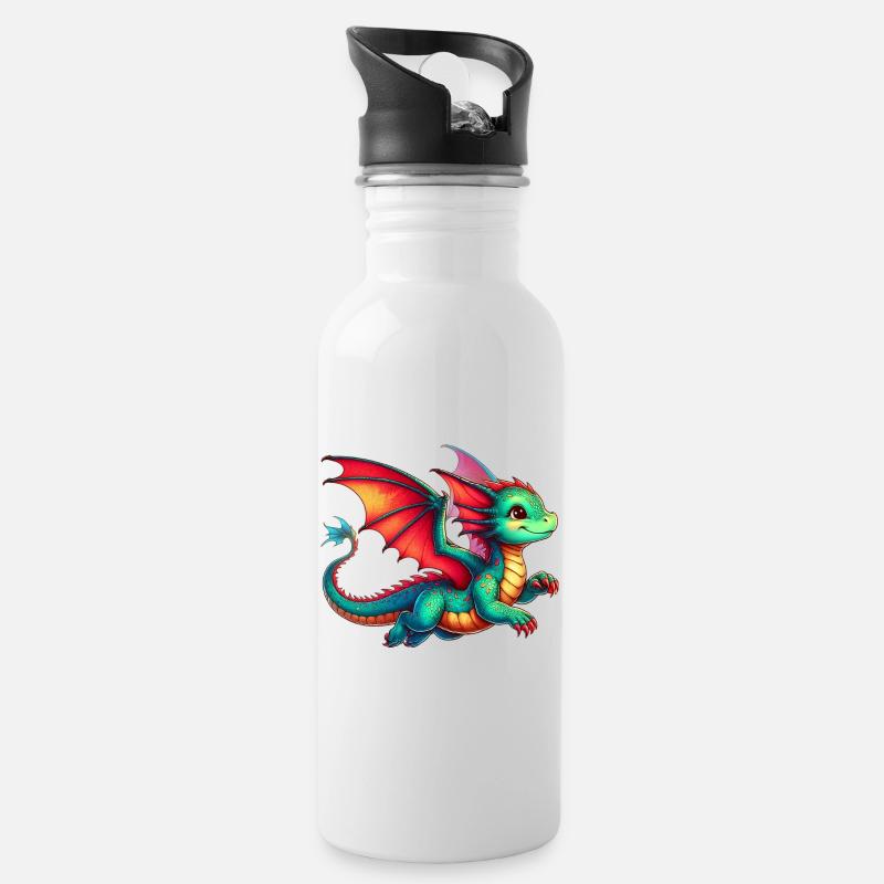 Drache - Trinkflasche mit integriertem Trinkhalm - Weiß