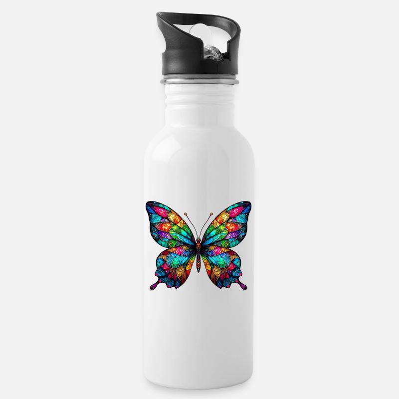 Papillon - Gourde avec paille intégrée - blanc
