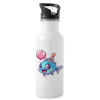 Piranha Fish Birthday Comic Cute - Water bottle with straw - white - Right