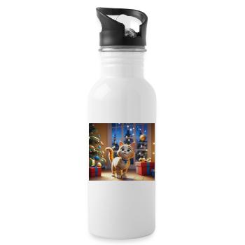 Cartoon Frohe Weihnachten Katze Geschenk - Trinkflasche mit integriertem Trinkhalm - Weiß - Rechts