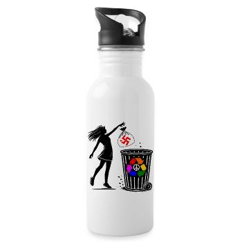 FCK NZS - Gegen Rechts - halte deine umwelt sauber - Trinkflasche mit integriertem Trinkhalm - Weiß - Rechts