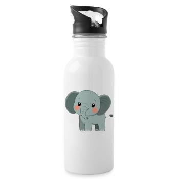 Éléphant mignon et heureux - Adorable dessin animé - Gourde avec paille intégrée - blanc - Droite