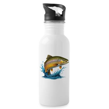 Bachforelle Forelle Saibling Angeln Fliegenfischen - Trinkflasche mit integriertem Trinkhalm - Weiß - Rechts