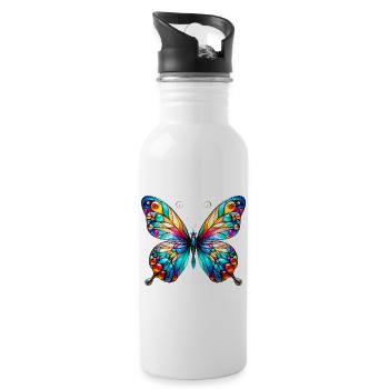 Schmetterling - Trinkflasche mit integriertem Trinkhalm - Weiß - Rechts