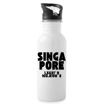Singapore - Design with coordinates - Water bottle with straw - white - Right
