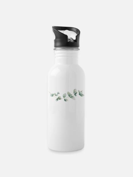 Eukalyptus - Trinkflasche mit integriertem Trinkhalm - Weiß