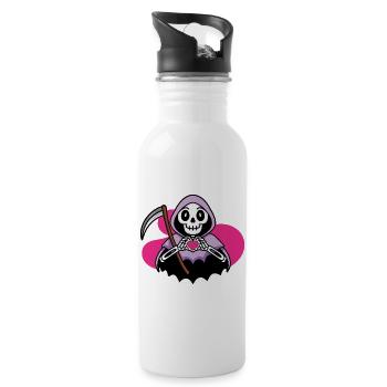 Kawaii Grim Reaper with Heart - Water bottle with straw - white - Right