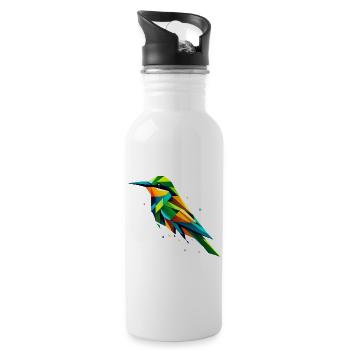 Colorful Geometric Bee-eater Bird - Water bottle with straw - white - Right