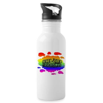 AfD stoppen gegen rechts Demokratie Vielfalt links - Trinkflasche mit integriertem Trinkhalm - Weiß - Rechts