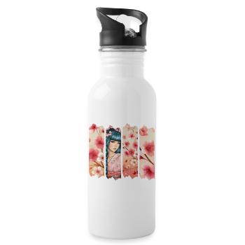 Kirschblüten Kimono Panel Portrait - Trinkflasche mit integriertem Trinkhalm - Weiß - Rechts
