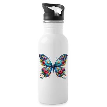 Schmetterling - Trinkflasche mit integriertem Trinkhalm - Weiß - Rechts