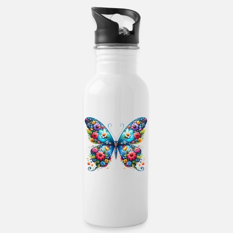 Papillon - Gourde avec paille intégrée - blanc