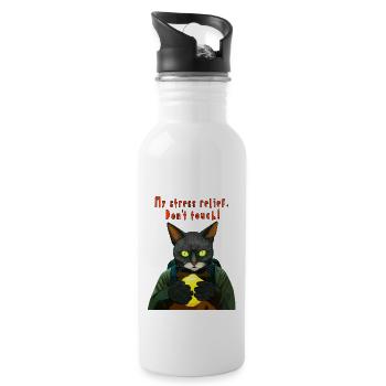 Cyber Black Cat: Mein Stressabbau - Trinkflasche mit integriertem Trinkhalm - Weiß - Rechts