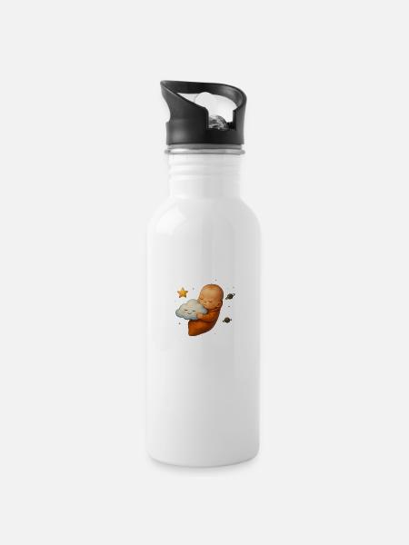 Neugeborendes kuschelt Wolke - Trinkflasche mit integriertem Trinkhalm - Weiß