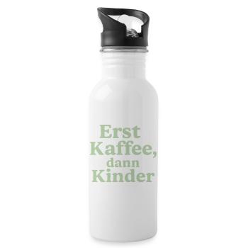 Erst Kaffee, Dann Kinder (salbeigrün) - Trinkflasche mit integriertem Trinkhalm - Weiß - Rechts