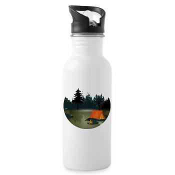 Tent and campfire in the dark forest - Water bottle with straw - white - Right